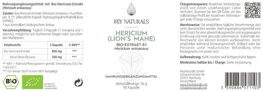 Bio Hericium Extrakt in Kapseln